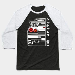 Nissan Skyline GTR R34 (White Print) Baseball T-Shirt